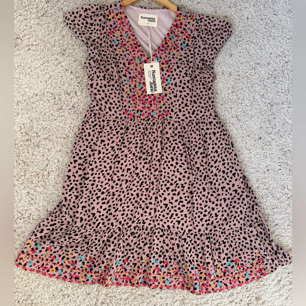 Savanna Jane Pink and Black Leopard Print Patterned  Dress Small Boho NWT - Picture 2 of 9
